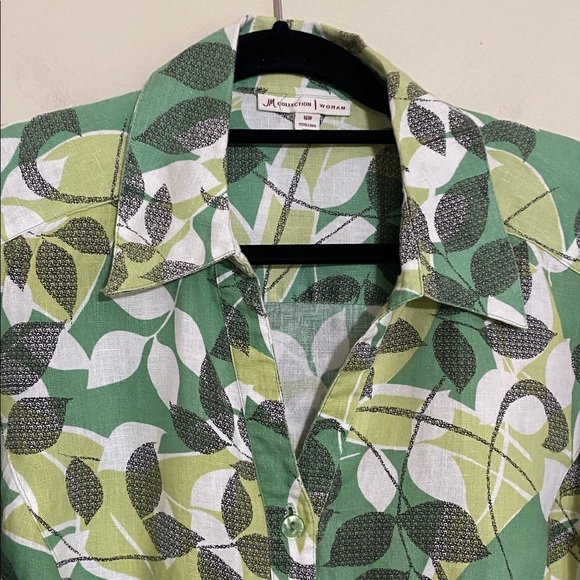 Coldwater Creek shirt blouse women 16 Green Leaf striped linen bundle of 2 fall - Picture 3 of 14